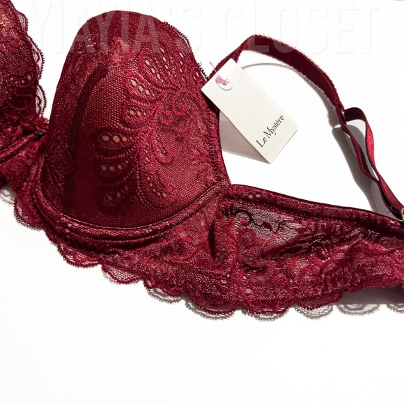 Le Mystere 40C Sophia 2435 Floral Lace Shimmer Underwire Padded Bra in Merlot - Picture 13 of 15